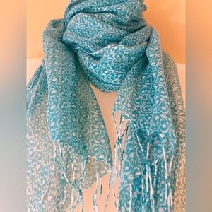Beautiful blue and white scarf with fringe